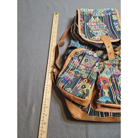 Large backpack Handmade Guatemalan Aztec Southwestern Bag Multiple Pockets - Picture 7 of 12